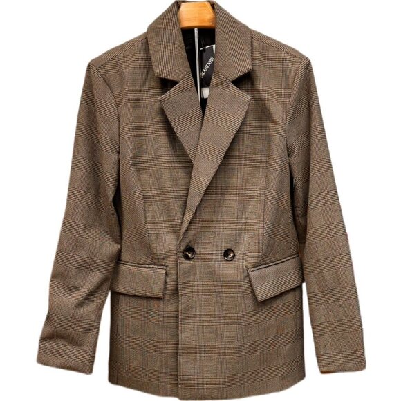 Blank NYC MSRP $98 Plaid Double Breasted Blazer Jacket Workwear Brown Black XS - Picture 1 of 7